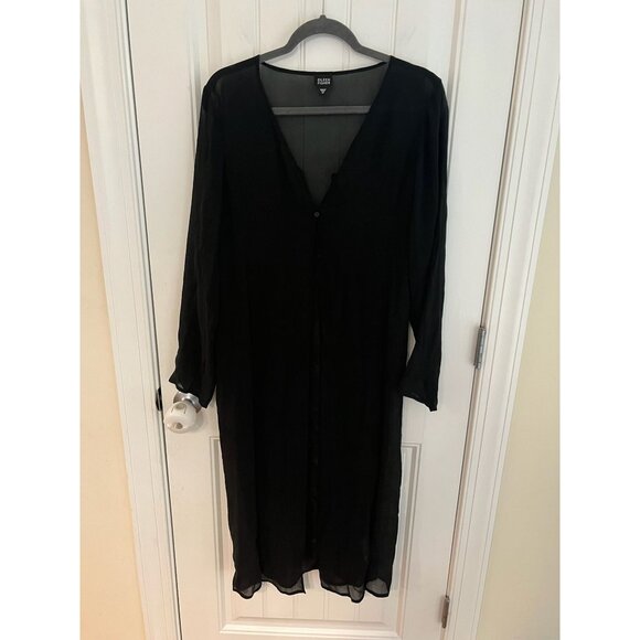 Eileen Fisher Sheer Silk Blend‎ Long Black Cardigan Dress Size M - Picture 1 of 5